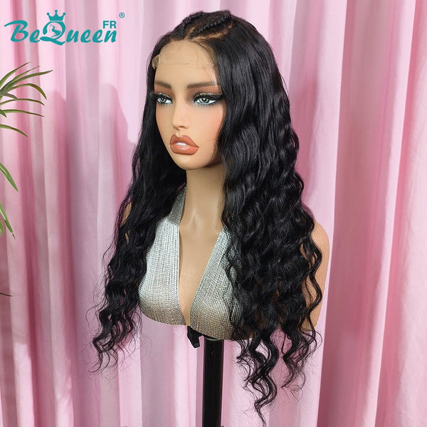 BeQueen "Jessie" Perruque Longue Deep Wave avec Lace Closure avec tresse Personnalisé