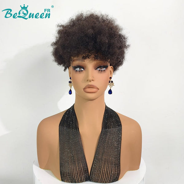 BeQueen Perruque “Finna” Pixie à bandeau Curly Noir avec frange