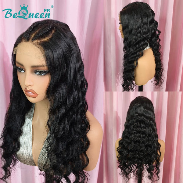 BeQueen "Jessie" Perruque Longue Deep Wave avec Lace Closure avec tresse Personnalisé