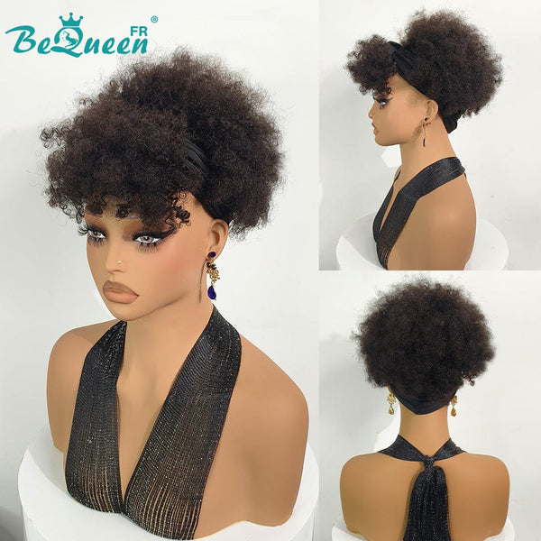 BeQueen Perruque “Finna” Pixie à bandeau Curly Noir avec frange