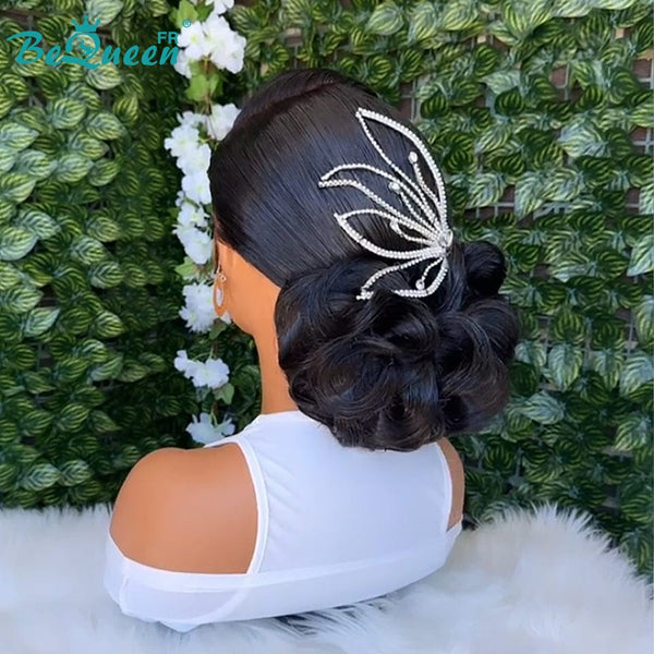 BeQueen “Mello” Perruque de mariage noir Chignon avec Lace Frontale 13x4