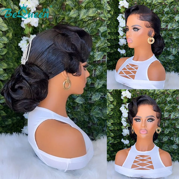 BeQueen “Mello” Perruque de mariage noir Chignon avec Lace Frontale 13x4