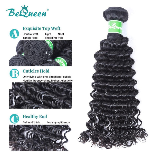 BeQueen Deep Wave Indische Haarwebart Bundles 100 % Echthaar 10A 