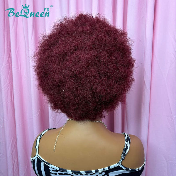 BeQueen 99 € = 2 „Megan“-Perücken Pixie-Afro-Lockenperücke mit 13x4 Spitzenfront in Burgunderrot 