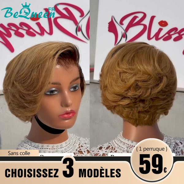 BeQueen 179€=3 perruques "Betty" Perruque Pixie Blonde Sans colle