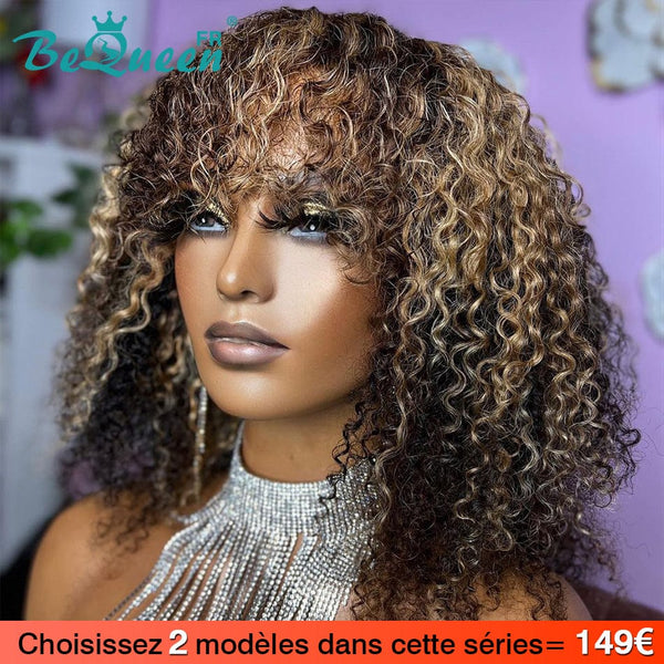 BeQueen 2 Perruques=149€ Perruque Bob Curly wave Avec Frange Marron Mix Miel À La Machine