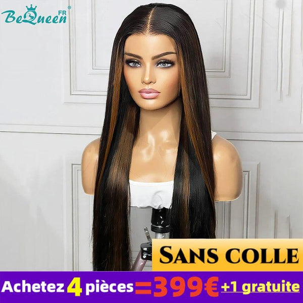 Bequeen 399€=4 Wigs "Carissa" Long Straight Wig Black and Brown Glueless lace 4*4 