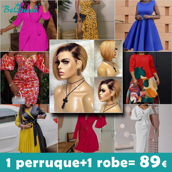 BeQueen 89€=1 perruque+1 roube Peruque Amber Racine noir et miel