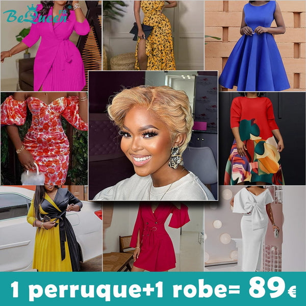 BeQueen 89€=1 perruque+1 roube Peruque Betty Racine marron et miel