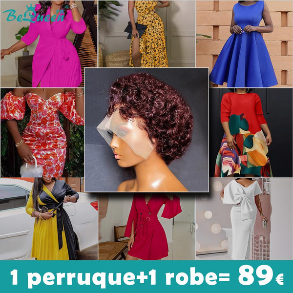 BeQueen 89€=1 perruque+1 roube Peruque Coco rouge bordeaux