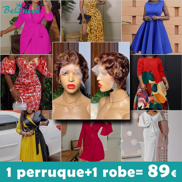 BeQueen 89€=1 perruque+1 roube Peruque Ines Marron mix miel