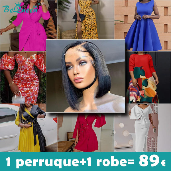 BeQueen 89€=1 perruque+1 roube Peruque Sonia bob lisse