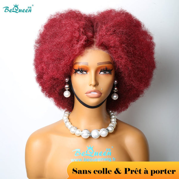 BeQueen "Addi" Perruque Customisée Bob Afro Curly Prêt à porter Sans Colle 13X4 Rouge