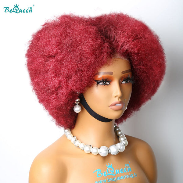 BeQueen "Addi" Perruque Customisée Bob Afro Curly Prêt à porter Sans Colle 13X4 Rouge