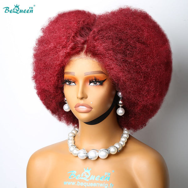 BeQueen "Addi" Perruque Customisée Bob Afro Curly Prêt à porter Sans Colle 13X4 Rouge