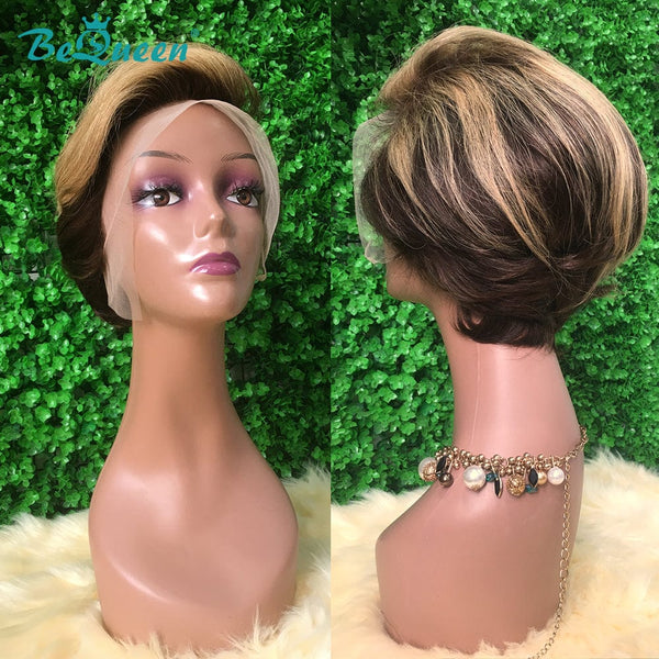 BeQueen Honey Brown T Part Lace Short Straight Pixie Wig