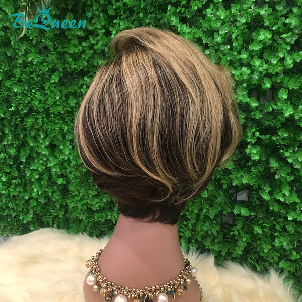 BeQueen Honey Brown T Part Lace Short Straight Pixie Wig