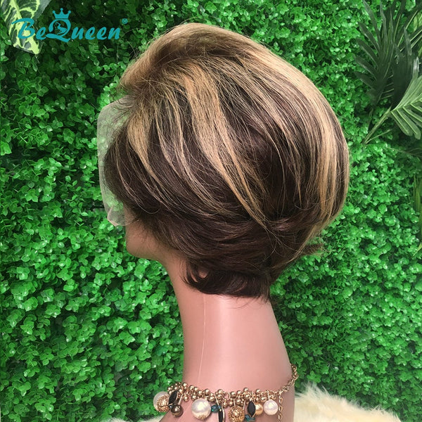 BeQueen Honey Brown T Part Lace Short Straight Pixie Wig