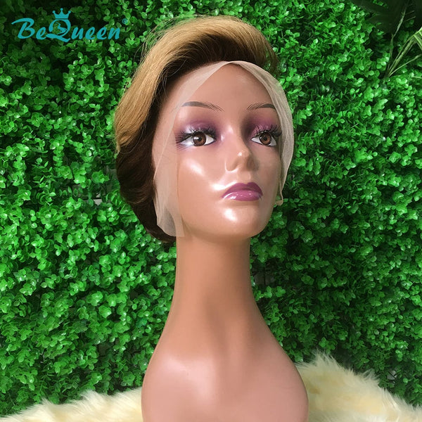 BeQueen Honey Brown T Part Lace Short Straight Pixie Wig