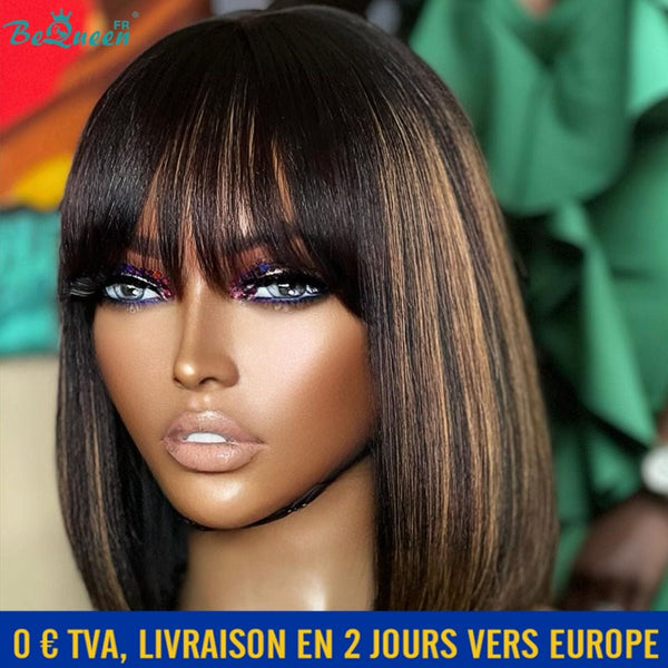 BeQueen Perruque "Yumie" bob Lisse avec frange Noir mix marron 10 pouces  En France