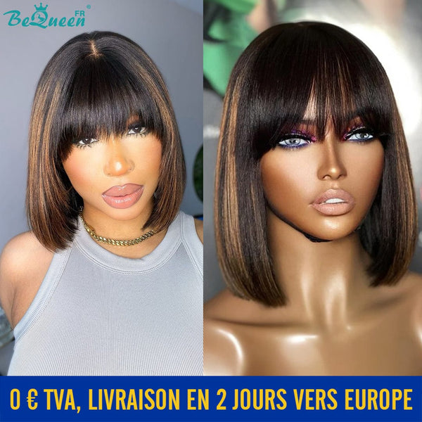 BeQueen Perruque "Yumie" bob Lisse avec frange Noir mix marron 10 pouces  En France