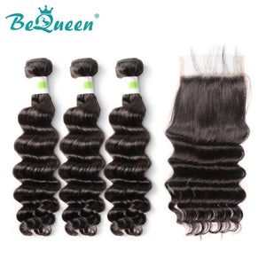 【Bequeen】Free Eyelash 10A Brazilian 100% Virgin Hair Natural Wave Hair bundles with Closure/Frontal Deal free shipping - Bequeen Office Store