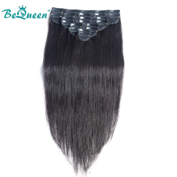 BeQueen Huit Pièces d'Extensions Clip Ins Cheveux Raides 100% Cheveux humains 120g par paquet