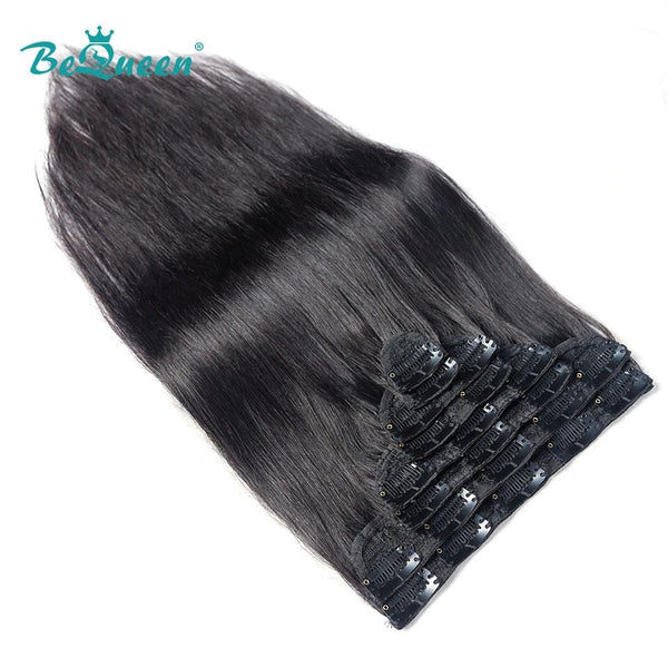 BeQueen Huit Pièces d'Extensions Clip Ins Cheveux Raides 100% Cheveux humains 120g par paquet