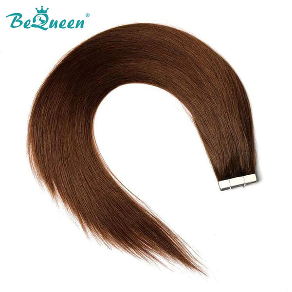 BeQueen Vingt Pièces d'Extensions Tape Ins Cheveux Raides Couleur Chatains #4 100% Cheveux humains 100g par paquet