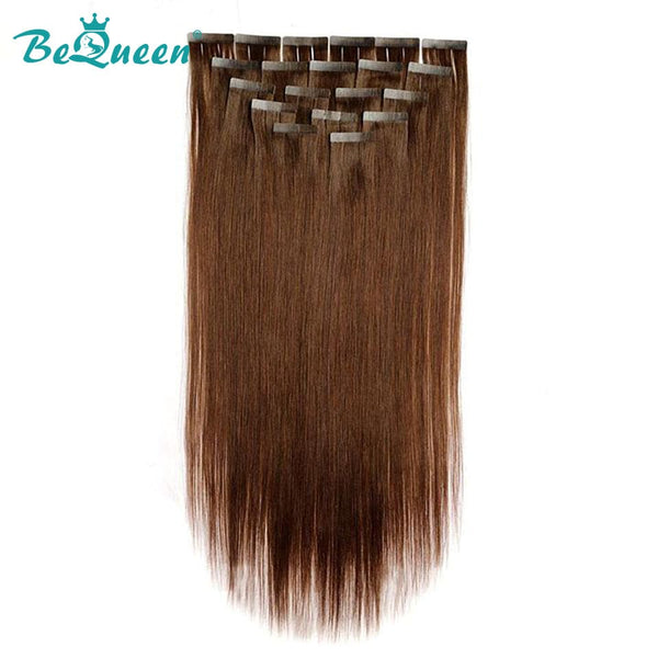 BeQueen Vingt Pièces d'Extensions Tape Ins Cheveux Raides Couleur Chatains #4 100% Cheveux humains 100g par paquet