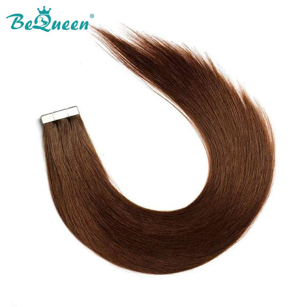 BeQueen Vingt Pièces d'Extensions Tape Ins Cheveux Raides Couleur Chatains #4 100% Cheveux humains 100g par paquet