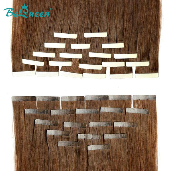 BeQueen Vingt Pièces d'Extensions Tape Ins Cheveux Raides Couleur Chatains #4 100% Cheveux humains 100g par paquet