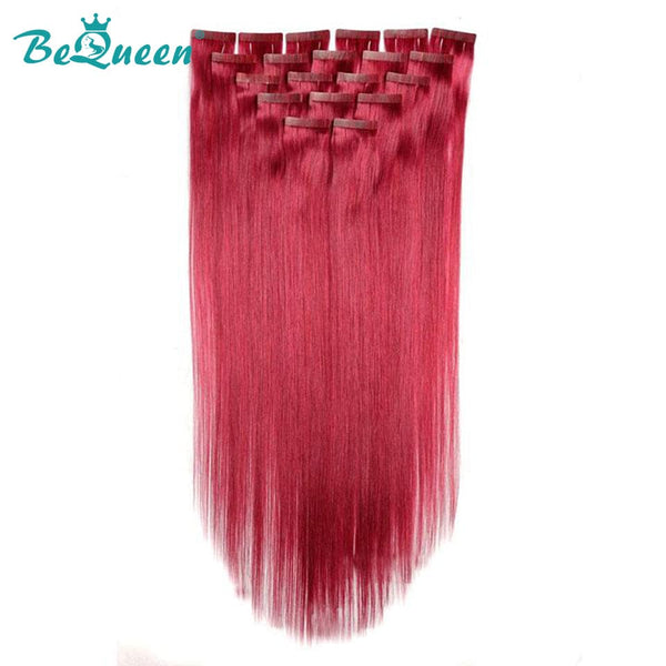 BeQueen Vingt Pièces d'Extensions Tape Ins Cheveux Raides Couleur Rose Fuschia #530 100% Cheveux humains 100g par paquet