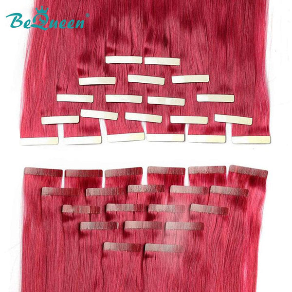 BeQueen Vingt Pièces d'Extensions Tape Ins Cheveux Raides Couleur Rose Fuschia #530 100% Cheveux humains 100g par paquet