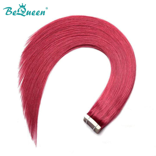 BeQueen Vingt Pièces d'Extensions Tape Ins Cheveux Raides Couleur Rose Fuschia #530 100% Cheveux humains 100g par paquet