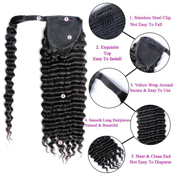 BeQueen Extensions Clip Ins avec Queue de cheval Cheveux Kinky Curly