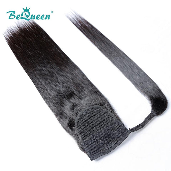 BeQueen Extensions Clip Ins Cheveux Raides 100% Cheveux humains avec Queue de cheval