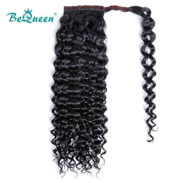 BeQueen Extensions Clip Ins Deep Wave avec Queue de cheval 100% Cheveux humains