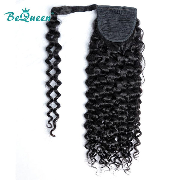 BeQueen Extensions Clip Ins Deep Wave avec Queue de cheval 100% Cheveux humains