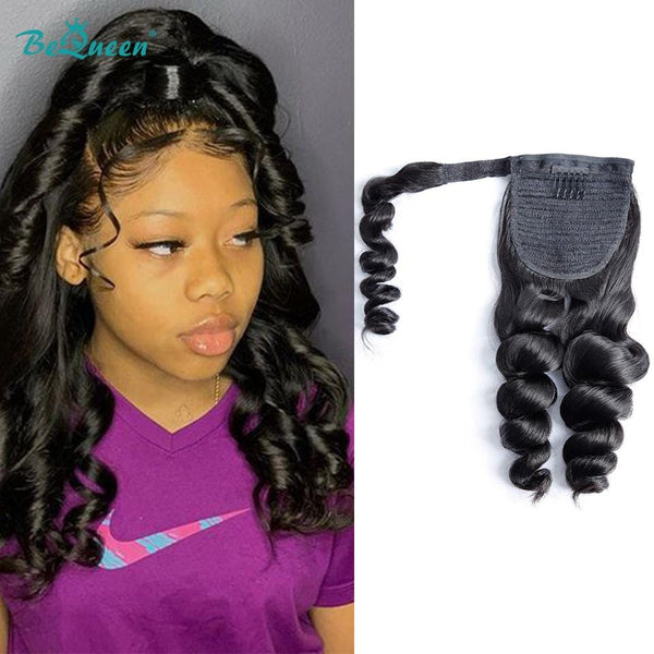 BeQueen Extensions Clip Ins Loose Wave Enrouler en Queue de cheval