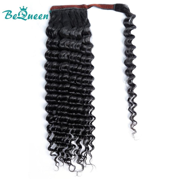 BeQueen Clip Ins Water Wave Extensions with Ponytail 100% Human Hair