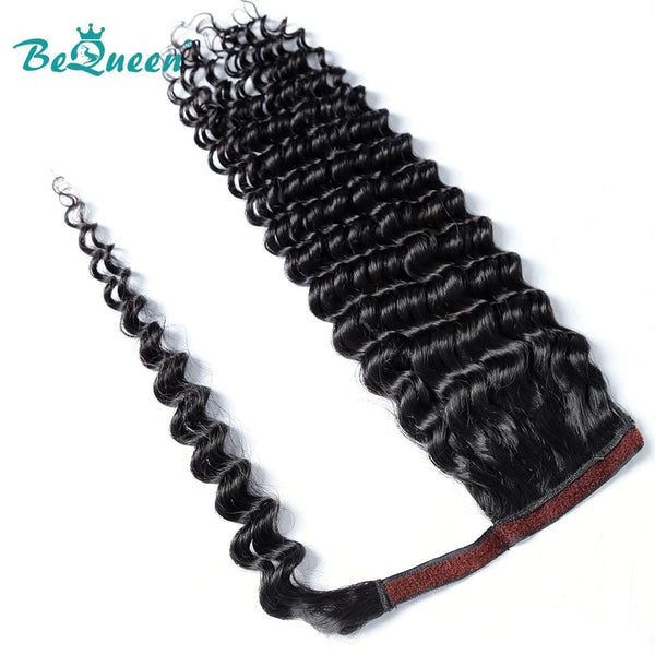 BeQueen Clip Ins Water Wave Extensions with Ponytail 100% Human Hair