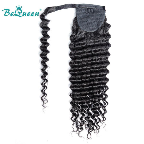 BeQueen Clip Ins Water Wave Extensions with Ponytail 100% Human Hair