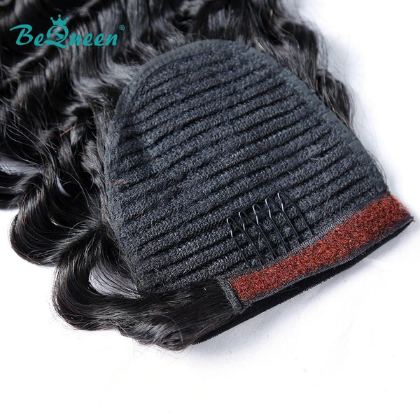 BeQueen Clip Ins Water Wave Extensions with Ponytail 100% Human Hair