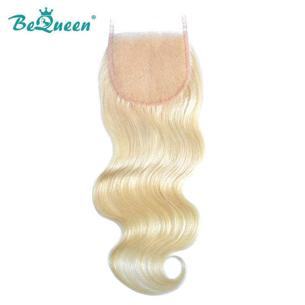 BeQueen Dentelle Closure 4x4 transparente Body Wave 100% Cheveux humains de couleur Blonde #613