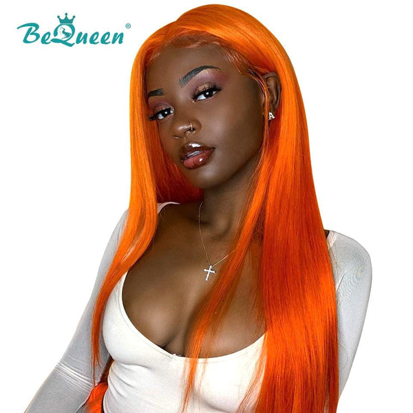 BeQueen Custom Colored Straight Hair Lace Wig Orange 