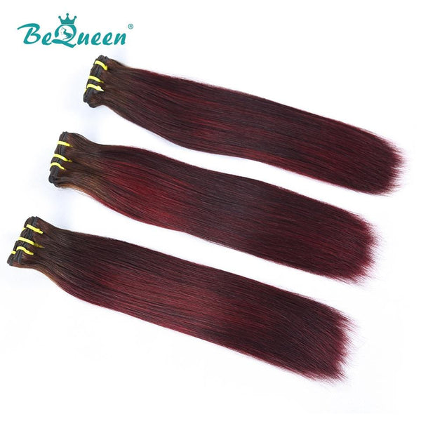 BeQueen Tissage Cheveux Raides à Double Tirage Cheveux Fumi 100% Cheveux vierges de couleur Châtain #4 Grenat #99J