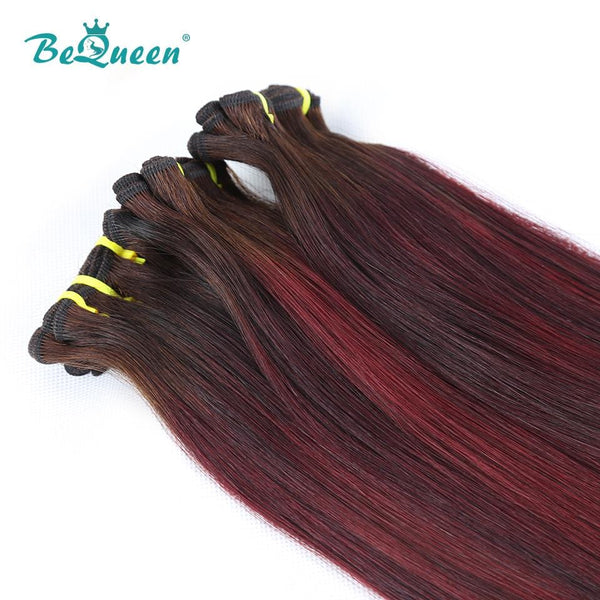 BeQueen Tissage Cheveux Raides à Double Tirage Cheveux Fumi 100% Cheveux vierges de couleur Châtain #4 Grenat #99J