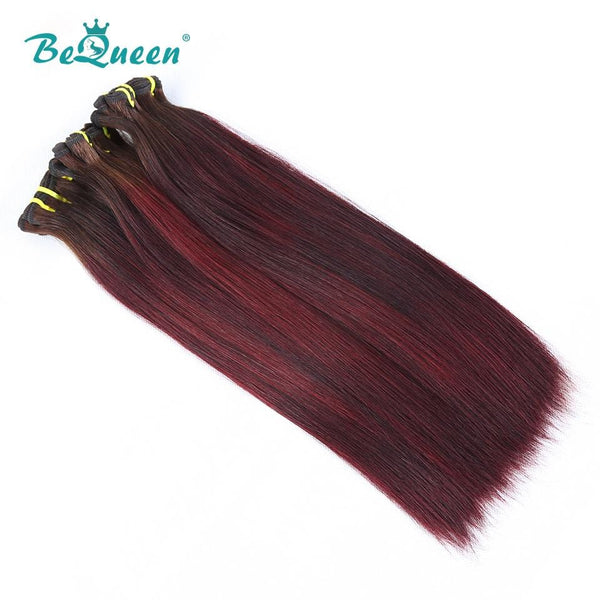 BeQueen Tissage Cheveux Raides à Double Tirage Cheveux Fumi 100% Cheveux vierges de couleur Châtain #4 Grenat #99J