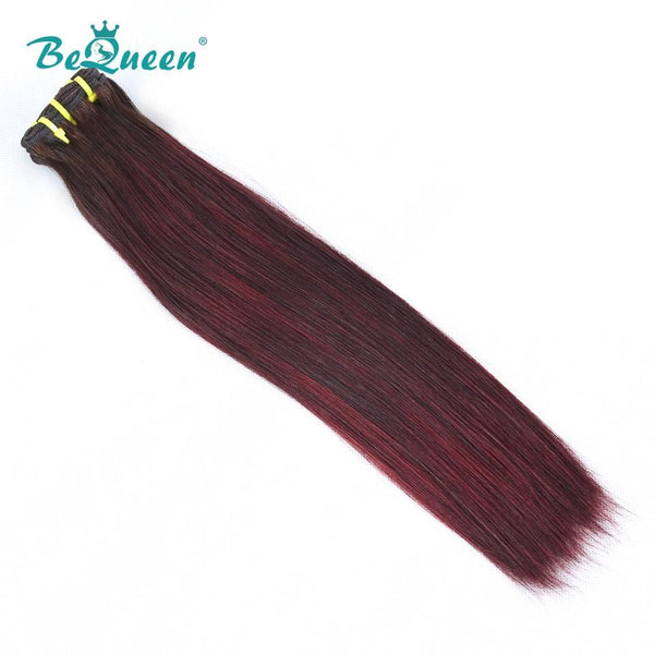 BeQueen Tissage Cheveux Raides à Double Tirage Cheveux Fumi 100% Cheveux vierges de couleur Châtain #4 Grenat #99J